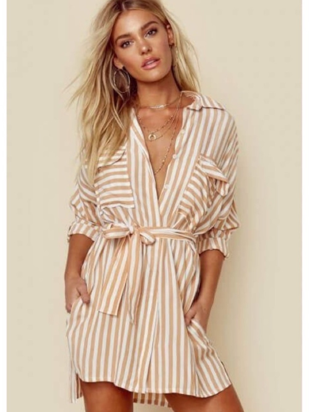 Faithfull The Brand Camel & White Striped Top